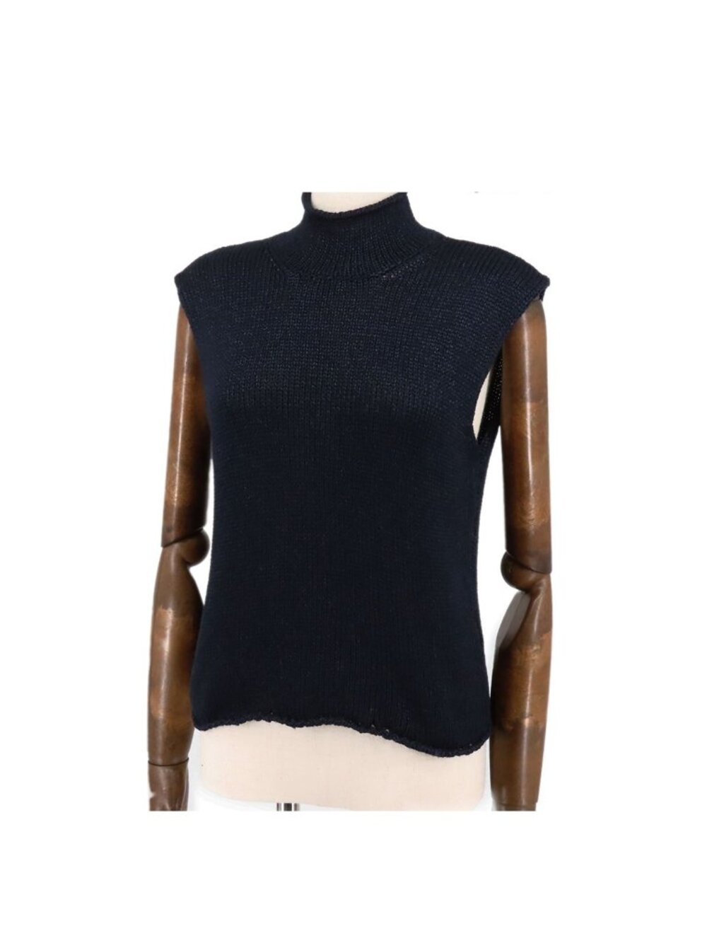 Chanel Sleeveless Knit Navy Silk Nylon Millennium Top Sweater 42